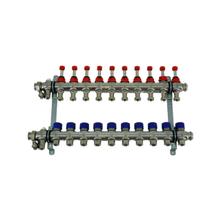 Коллекторная группа, ELSEN, 1, 10 контуров, размер отвода-3/4, PN, бар-4, T°C -от 0 до +70, EMi03.10, с вентилями и расходомерами, нержавеющая сталь