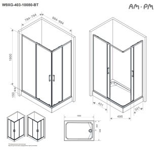 Душевой уголок Am.Pm Above W9XG-403-10080-BT 100x80 см профиль чёрный матовый стекло прозрачное