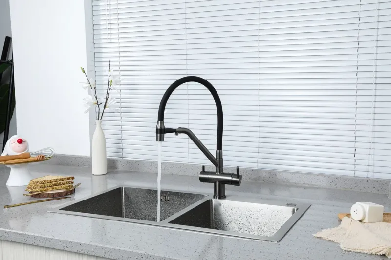 Смесители для кухни Gappo G4398-89 под фильтр с гибким изливом оружейная сталь