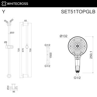 Душевой гарнитур на штанге WHITECROSS SET51TOPGLB брашированное золото Душевой гарнитур на штанге WHITECROSS SET51TOPGLB брашированное золото