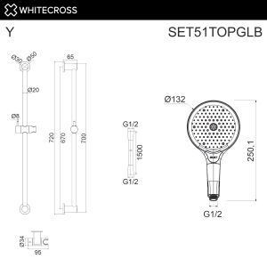 Душевой гарнитур на штанге WHITECROSS SET51TOPGM оружейная сталь