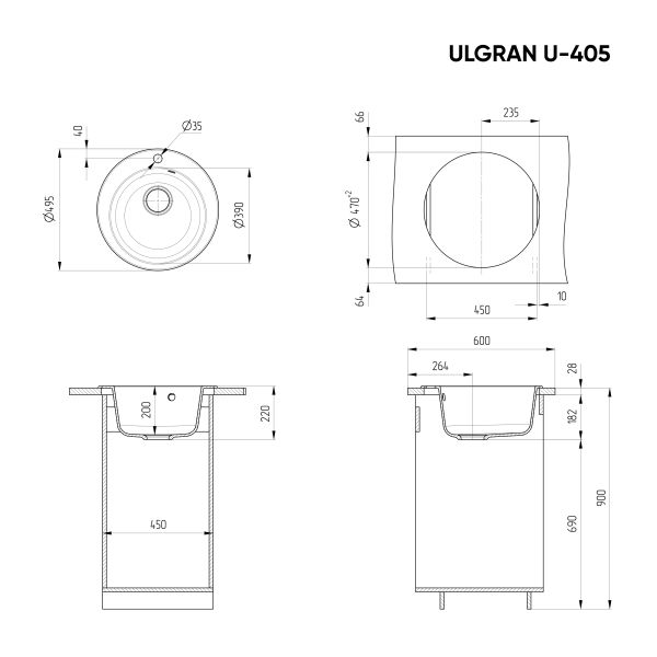 Кухонная мойка Ulgran Classic U-405-310 серый