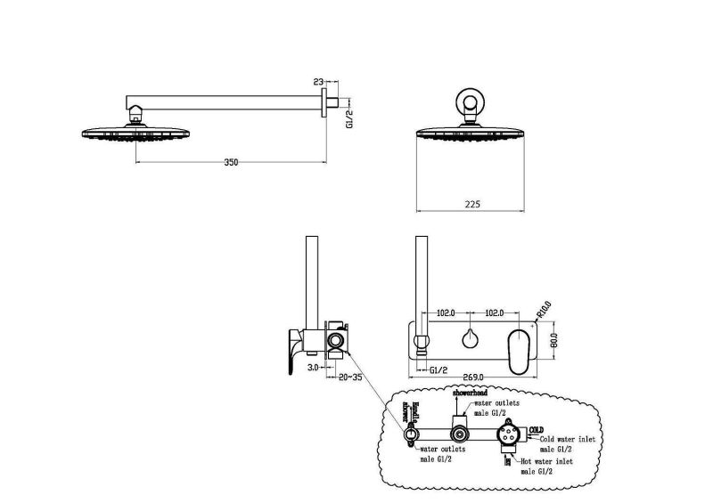 Душевой комплект Boheme Spectre 454-MG золото матовое Душевой комплект Boheme Spectre 454-MG золото матовое