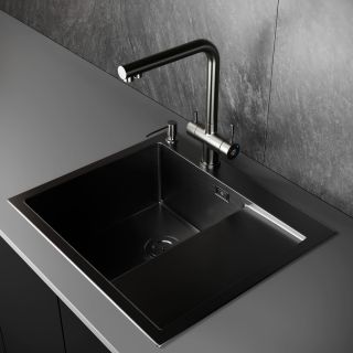 Мойка для кухни с правым крылом и дозатор РМС MRK-5851BL-L тёмный графит