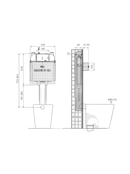 Бачок сливной OLI 74  (для скрытого монтажа,  под пневматическую панель слива).