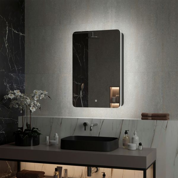 Зеркало-шкаф Reflexion Black 56 RF2001BL с  подсветкой 56х85