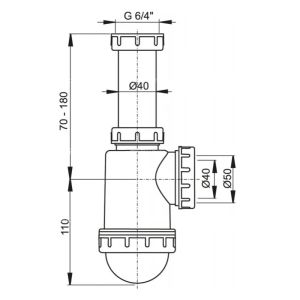 Сифон для мойки AlcaPlast c накидной гайкой 6/4" и подводкой A443P-DN50/40