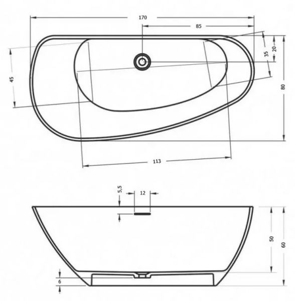 Ванна из искусственного камня Riho Granada B121001105 R 170x80см белый