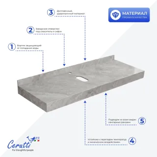 Столешница Cerutti Spa MiMi CT12308 мрамор серый