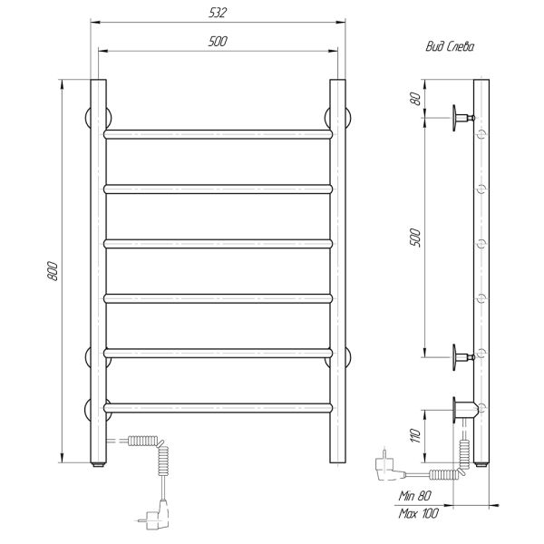 Полотенцесушитель электрический Domoterm Классик DMT 109-6 50x80 EK L хром