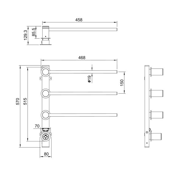 Полотенцесушитель электрический встраиваемый Wonzon & Woghand Hamburg WW-AL313-BG 46x57 см с внутренней частью брашированное золото