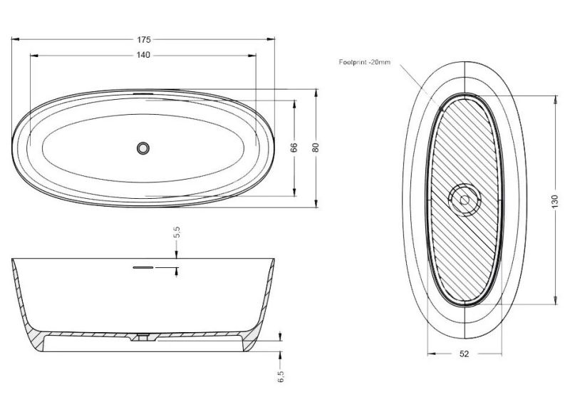 Ванна из искусственного камня Riho Oval B152001105 175x80см белый