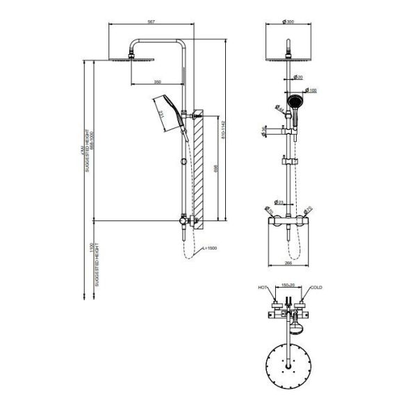 Душевая стойка Gessi Minimalistic Shower 35177.246 с термостатом золото