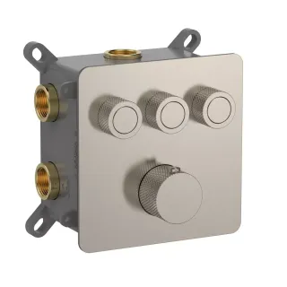 Встраиваемый смеситель-термостат на 3 источника AQUAme AQM8812BN с регулировкой напора никель брашированный