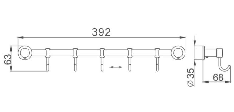 Планка с крючками для полотенец Haiba HB205-5 хром