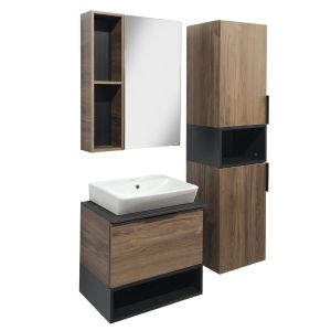 Comforty Тумба-умывальник Штутгарт-60 дуб тёмно-коричневый с черной столешницей c раковиной COMFORTY 9055RA-50
