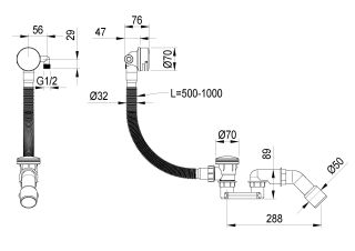 Слив-перелив для ванны Boheme функция наполнения Shine Gun Metal графит глянцевый
