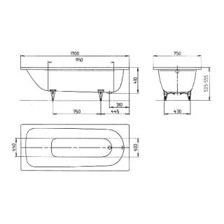 Ванна Kaldewei Saniform Plus 373-1 (1700х750 мм) 112630003001 Anti-Slip Easy-Clean (противоскользящее и антигрязевое покрытие) Ванна Kaldewei Saniform Plus 373-1 (1700х750 мм) 112630003001 Anti-Slip Easy-Clean (противоскользящее и антигрязевое покрытие)