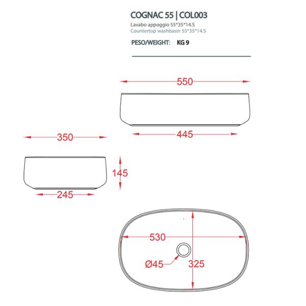 Раковина ArtCeram Cognac COL003 19 00 ombra bruciata 55 см