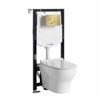 Система инсталляции с унитазом WasserKRAFT Aller 10TLT.010.ME.MG02.H001 кнопка смыва золото матовое