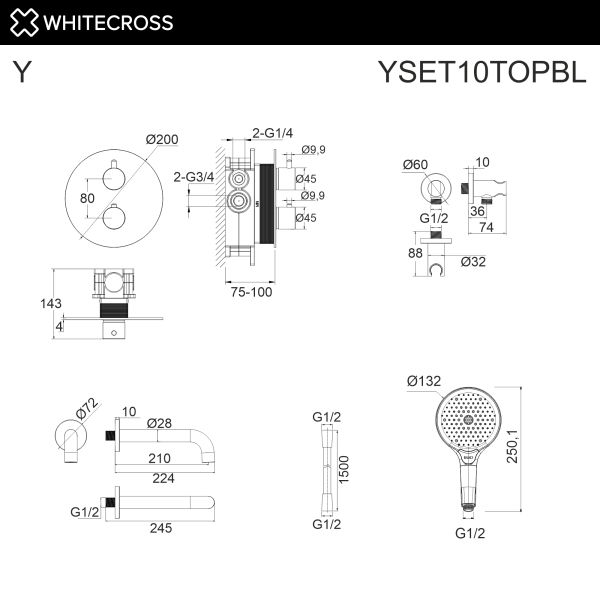 Термостатический смеситель для ванны и душа WHITECROSS Y YSET10TOPGLB брашированное золото