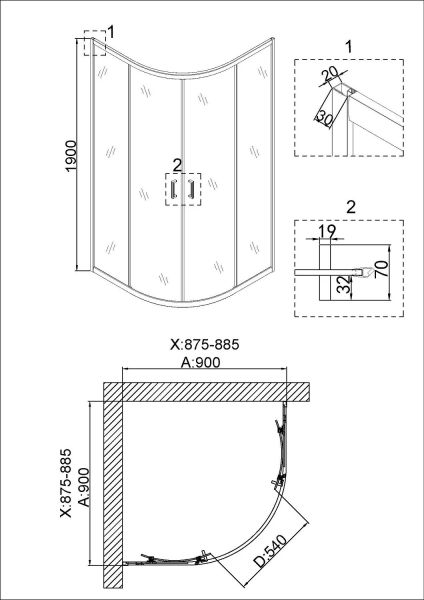 Душевой уголок Niagara NG-6406-08 GOLD 90x90см золото/прозрачное