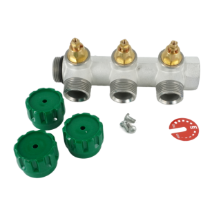 Коллектор модульный, 3/4, 3 контура, размер отвода-3/4 ЕК, EMW01.03T, вентили под 90°, TIN латунь