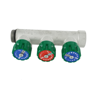 Коллектор модульный, 3/4, 3 контура, размер отвода-3/4 ЕК, EMW01.03T, вентили под 90°, TIN латунь