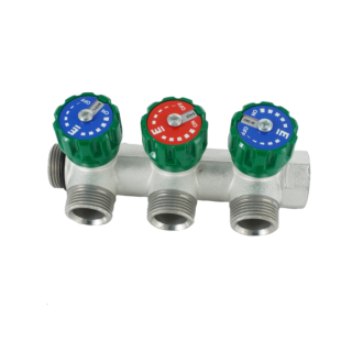 Коллектор модульный, 3/4, 3 контура, размер отвода-3/4 ЕК, EMW01.03T, вентили под 90°, TIN латунь