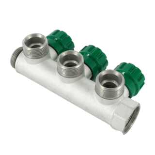 Коллектор модульный, 3/4, 3 контура, размер отвода-3/4 ЕК, EMW01.03T, вентили под 90°, TIN латунь