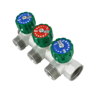 Коллектор модульный, 3/4, 3 контура, размер отвода-3/4 ЕК, EMW01.03T, вентили под 90°, TIN латунь