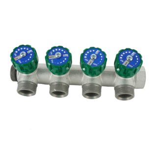 Коллектор модульный, 3/4, 4 контура, размер отвода-3/4 ЕК, EMW01.04T, вентили под 90°, TIN латунь