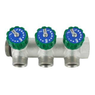 Коллектор модульный, 1, 3 контура, размер отвода-3/4 ЕК, EMW02.03T,  вентили под 90°, TIN латунь