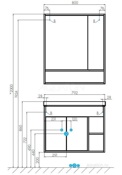 Зеркальный шкаф Акватон Флай 80см белый/дуб крафт 1A237702FAX10
