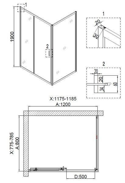 Душевой Уголок NIAGARA NOVA NG-6612-08 120x80 см