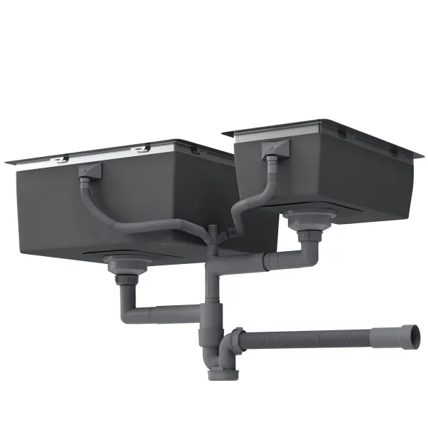 Сифон для двучашевой кухонной мойки БЕЗ ВЫПУСКА Reflexion Part RX9002PT