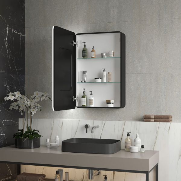 Зеркало-шкаф Reflexion Black 56 RF2001BL с  подсветкой 56х85