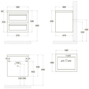 Подвесная тумба под раковину Art&Max Platino 58см бирюзовый матовый AM-Platino-580-2C-SO-TM