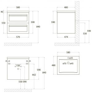 Подвесная тумба под раковину Art&Max Platino 58см чёрный матовый AM-Platino-580-2C-SO-NM
