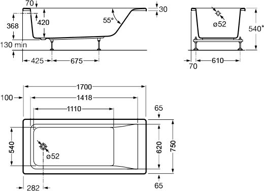 Акриловая ванна Roca Easy 170x75 ZRU9302899