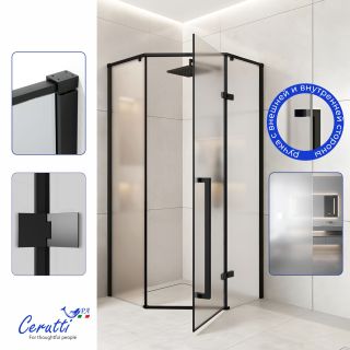 Душевой уголок Ceruttispa C2AF R 100x100 см профиль чёрный стекло матовое