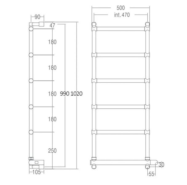 Полотенцесушитель электрический Margaroli Sole 512/6/530 Switch Black Matt DB 99x53 см чёрный матовый