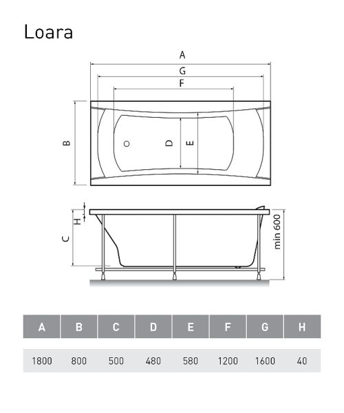 Акриловая ванна Relisan Loara 180x80 Гл000011735 без гидромассажа