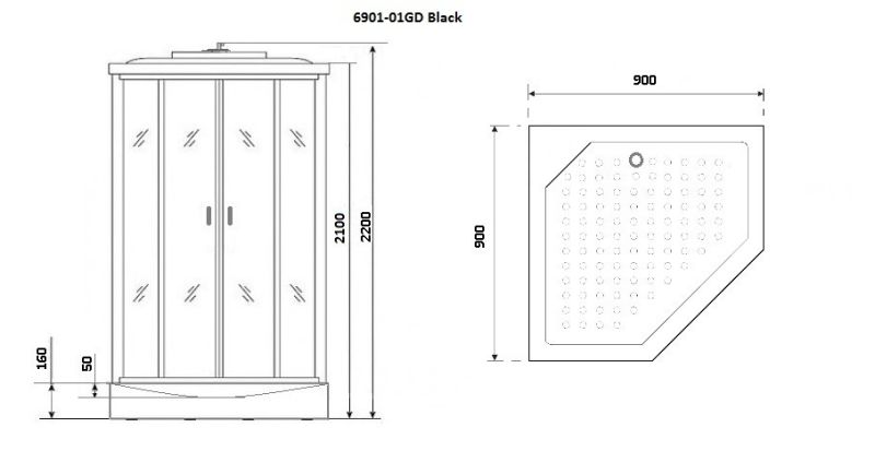 Душевая кабина Niagara Premium NG-6901-01GD BLACK 90х90 см