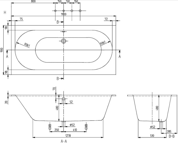 Ванна Villeroy Boch Oberon UBQ199OBE2V-01 190 x 90 см квариловая