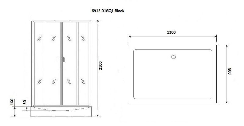 Душевая кабина Niagara NG 6912-01GQL BLACK 120х80 см