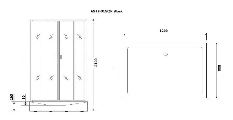 Душевая кабина Niagara Premium NG-6912-01GQR BLACK 120х80 см