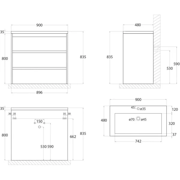 Тумба под раковину ArtMax Family FAMILY-900-3C-PIA-PB 90 см белая сосна
