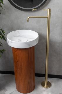 Накладная раковина с пьедесталом золото Armadi Art Sole Corian 801-CLCT+801-Base-Rwood Calacatta/красное дерево Накладная раковина с пьедесталом золото Armadi Art Sole Corian 801-CLCT+801-Base-Rwood Calacatta/красное дерево