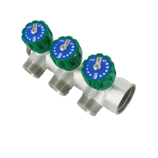 Коллектор модульный, 1, 3 контура, размер отвода-3/4 ЕК, EMW02.03T,  вентили под 90°, TIN латунь